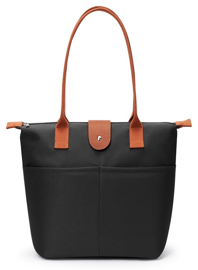 DIXEIGHT Nylon Tote Bag Women Zipper Shoulder Purse Large Hobo Top Handle Foldable Handbags for Work Travel Shopping, Black - Image 1
